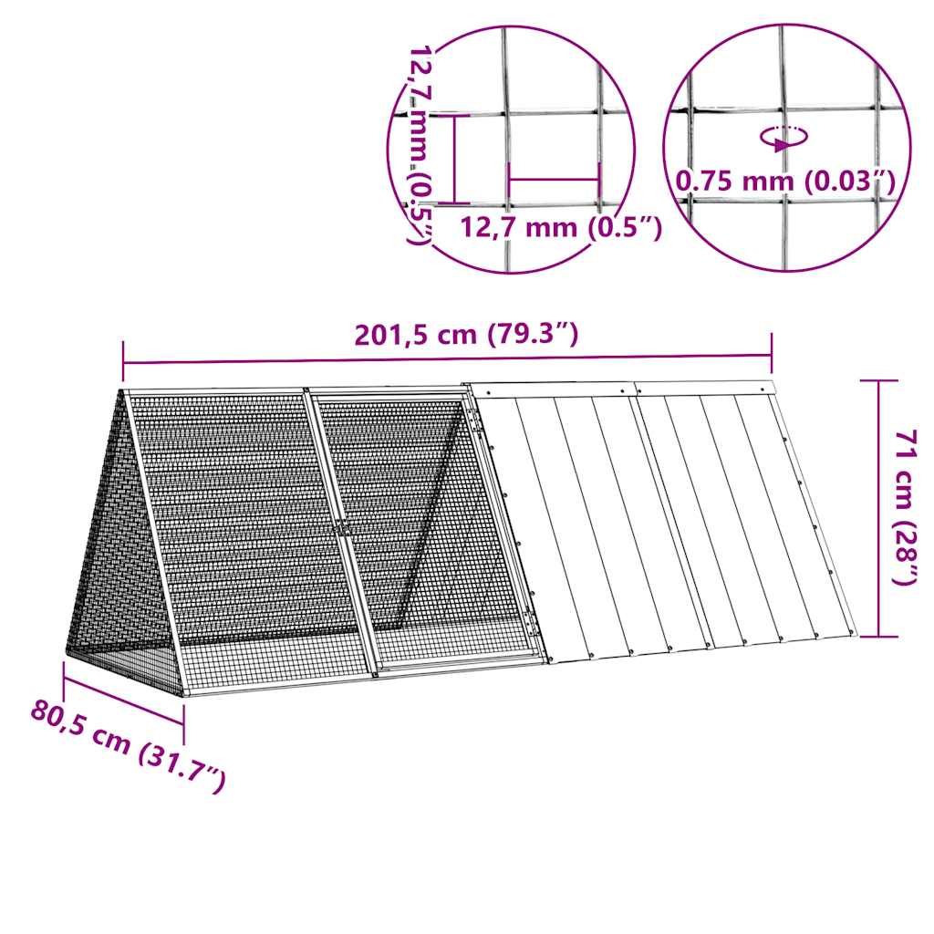 Κλουβί για κουνέλια Ανθρακί 201.5x80, Γαλβανισμένο